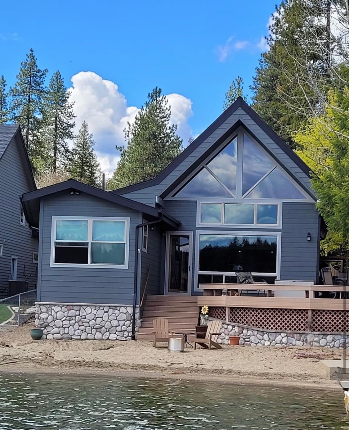 A-frame cabin after exterior painting